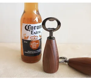 Nordic vintage black walnut beer bottle opener with wooden handle for home kitchen bar use.