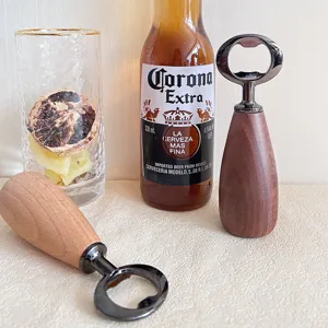 Nordic retro black walnut beer bottle opener with wooden handle kitchen bar tool