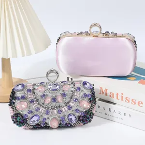 Luxurious crystal beaded evening clutch bag, elegant rhinestone shoulder handbag for women