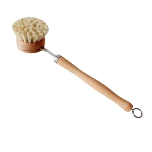 Spülbürste aus Holz mit Naturborsten, langer Griff für Töpfe und Pfannen Reinigung.