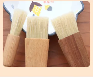 Wooden handle bristle brush set detail view, perfect for BBQ, baking, and grinder cleaning.