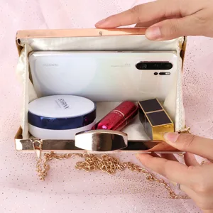 Acrylic evening clutch bag for women, elegant gold metal chain shoulder party handbag.
