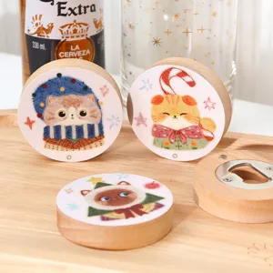 Süßer Weihnachts Katzen Holz Flaschenöffner und magnetischer Kühlschrankaufkleber, Deko.