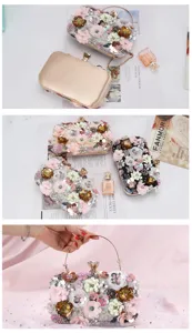 Fashion beaded evening clutch bag with hand-embroidered floral design for weddings and parties.