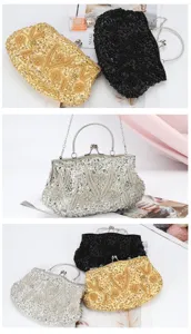 Vintage beaded evening bag with sequin embroidery, metallic kiss-lock frame and chain strap.