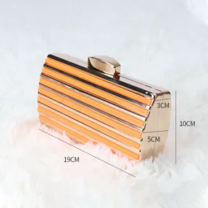 Acrylic evening clutch bag for women, rigid striped design with metal clasp, compact size detail view.