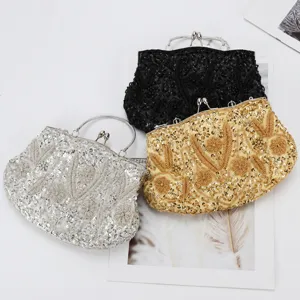 Vintage handmade beaded evening clutch bag with metal clasp for women banquet party!