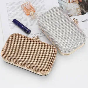 Women Fashion Mesh Rhinestone Evening Bag Luxury Crystal Clutch Purse Metallic Chain Shoulder Bag For Banquet Party