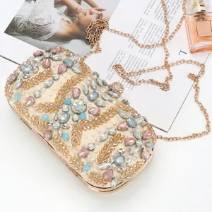 Luxury Rhinestone Evening Bag Handmade Beaded Chain Shoulder Bag Elegant Women Banquet Clutch Purse For Wedding Party