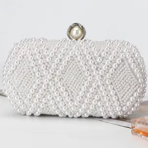 Artificial Pearl Beaded Evening Bag Women Luxury Metal Lock Clutch Purse Fashion Banquet Shoulder Crossbody Bag