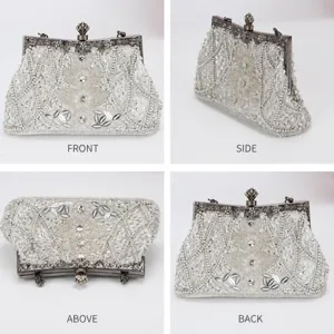 Borsa da Sera Vintage Perline Fatto a Mano Paillettes Chiusura Stile Retro Borsetta