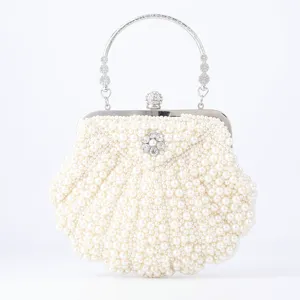 Handmade Pearl Beaded Evening Bag Women Shell Clutch Bag Wedding Party Prom Purse Designer Elegant Handbag