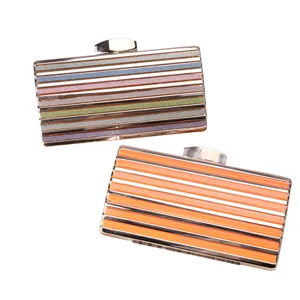 Women acrylic evening bag striped clutch metal lock shoulder bag stylish fashion purse