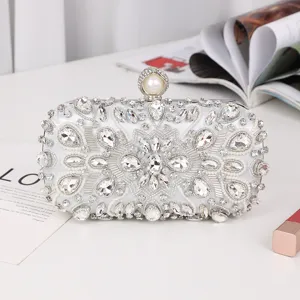 Elegant rhinestone evening clutch bag with pearl clasp sparkling beaded wedding bridal purse for women