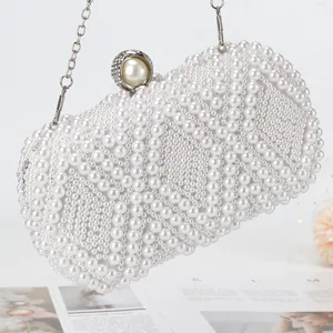 Handmade white pearl evening clutch bag elegant bridal shoulder bag for wedding party