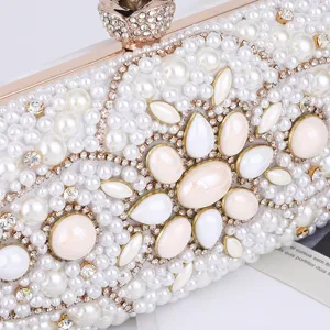 Elegant pearl rhinestone evening clutch bag luxury bridal wedding shoulder handbag