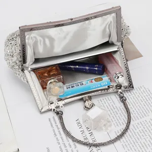 Elegante borsa da sera con perline e montatura in metallo, borsa retrò per feste da donna.