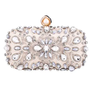 Elegant rhinestone evening clutch bag with pearl clasp sparkling crystals for women