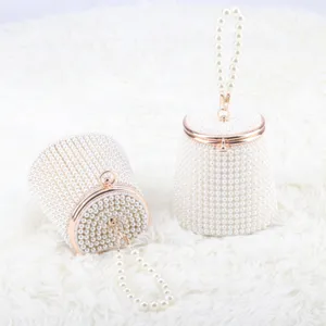 Women's Fashion Artificial Pearl Bucket Bag Elegant Beaded Handbag Evening Party Tote Bag