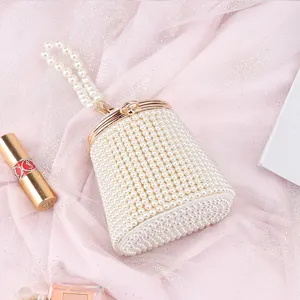 Pearl beaded bucket bag for women elegant evening handbag wedding bridal shoulder purse