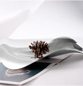 Modern minimalist stainless steel wavy decorative tray home art fruit plate detail view