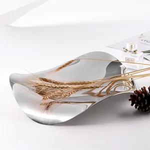 Modern stainless steel irregular decorative fruit tray and candy storage plate for home decor.