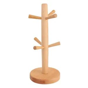 Holz Tassenhalter Tassenbaum mit sechs Zweigen, natürlicher Buchenholz Becherhalter.