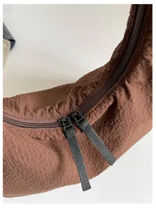 Brown textured crescent shoulder bag casual hobo purse minimalist stylish commuting handbag