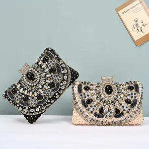Handmade rhinestone beaded evening clutch bag luxury women wedding party purses handbag