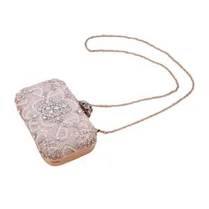 Exquisite rhinestone beaded evening clutch bag, elegant floral shoulder purse for women.