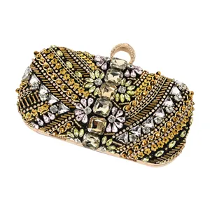 Exquisite beaded rhinestone evening clutch bag for women, luxury party wedding handbag main view.