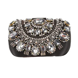 Elegant black crystal evening clutch bag with sparkling rhinestones for women stylish party.