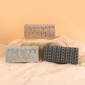 Women Rhinestone Evening Bag Luxury Crystal Envelope Clutch Sparkling Wedding Party Handbag with Metallic Chain