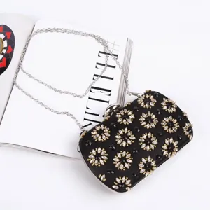 Elegant black rhinestone evening clutch bag with chain strap for women party wedding prom