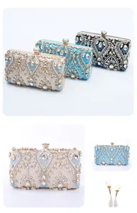 Elegant crystal beaded evening clutch bag for women, luxury rhinestone wedding party purse.