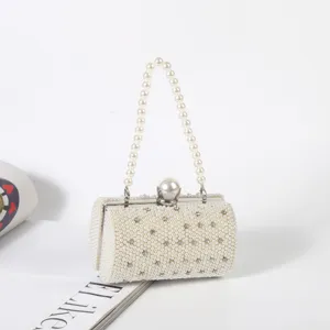 Elegant Artificial Pearl Evening Bag Women Luxury Rhinestone Handbag Vintage Wedding Banquet Clutch Purse Chain Shoulder Bag