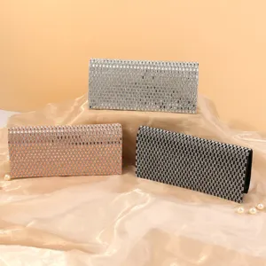 Women Rhinestone Evening Bag Elegant Sparkly Clutch Purse Luxury Party Banquet Shoulder Crossbody Bag With Metal Chain