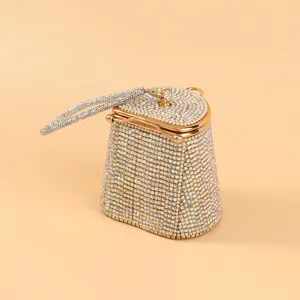 Chic rhinestone evening bag, luxury sparkly bucket bag for party and banquet events main view.