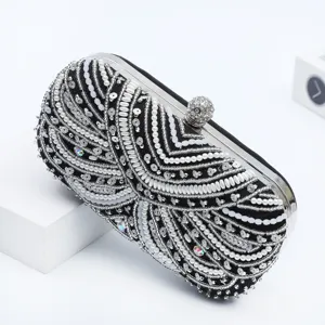 Borsa da Sera Perlata di Lusso Donna Clutch Strass Perla Festa Abito Banchetto Borsa Telaio Metallico Borsa a Mano