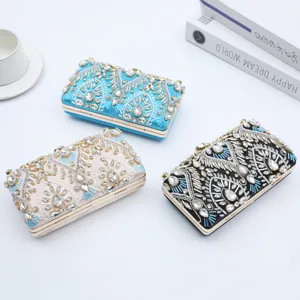 Luxury Evening Clutch Bag For Women Rhinestone Bead Embroidered Satin Handbag Wedding Party Metallic Lock Shoulder Bag