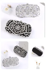 Rhinestone beaded evening clutch bag, elegant crystal wedding party handbag for women.