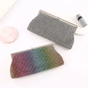Women Rhinestone Evening Bag Luxury Diamond Clutch Purse Metal Frame Wedding Party Handbag Gradient Crystal Shoulder Bag