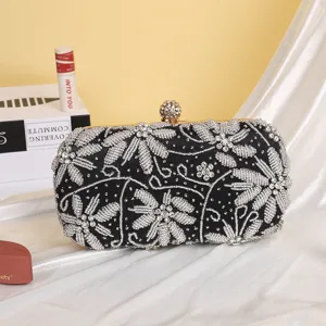 Women Vintage European Style Evening Bag Satin Rhinestone Embroidered Clutch Handbag For Wedding Party Banquet