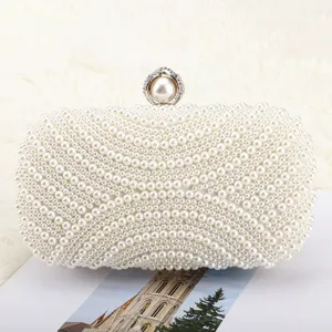 Women's Elegant Artificial Pearl Evening Bag Luxury Hard Shell Clutch Chain Crossbody Bag Banquet Wedding Purse