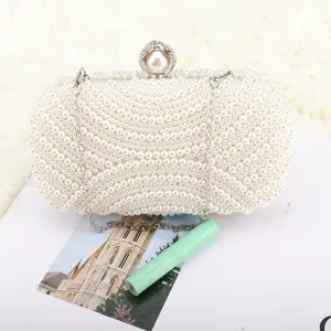 Elegant pearl evening clutch bag with chain strap for women wedding party banquet dress.