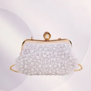 Women Pearl Evening Bag Acrylic Chain Clutch Elegant Wedding Party Handbag Artificial Pearl Purse Vintage Prom Bag