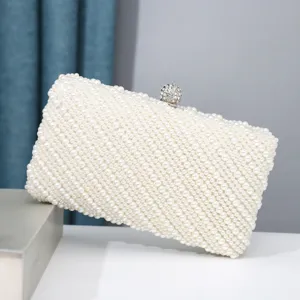 Elegant Beaded Evening Bag For Women Pearl Clutch Purse With Rhinestone Ball Clasp Wedding Party Handbag Polyester
