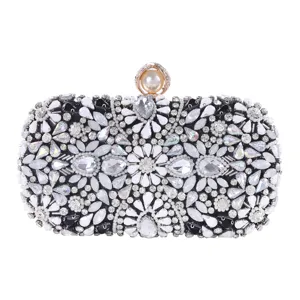 Elegant crystal rhinestone evening clutch bag for women, sparkling diamond wedding party purse.