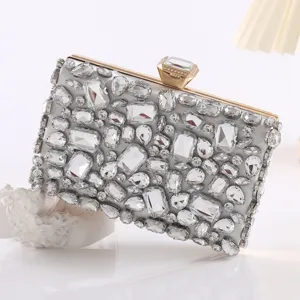 Women Rhinestone Evening Bag Acrylic Clutch Purse Luxury Diamond Metallic Chain Shoulder Bag Banquet Party Handbag