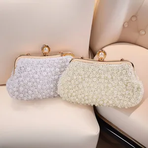 Elegant pearl evening clutch bag for women, stylish wedding party handbag and bridal purse.